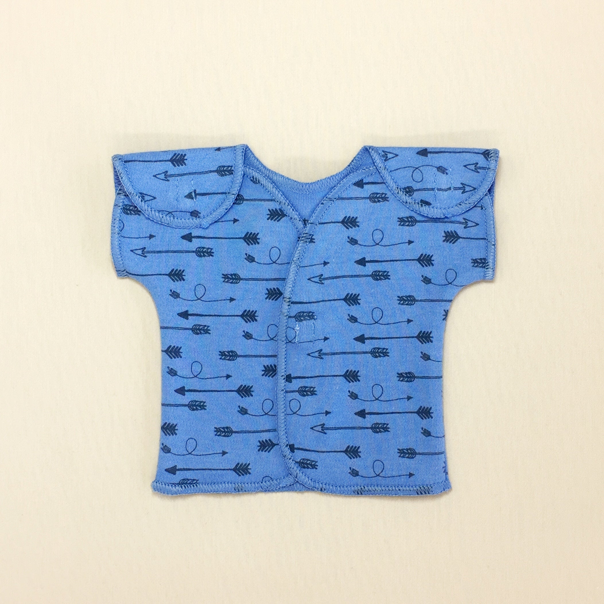 Blue NICU Baby Tee With Arrow Print And Velcro Shoulder Openings 